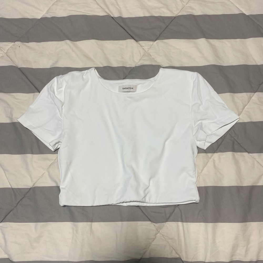 Aritzia Bataton White Crop Tee